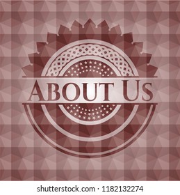 About Us red emblem with geometric pattern. Seamless.
