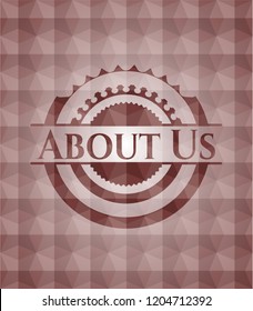About Us red seamless emblem with geometric background.