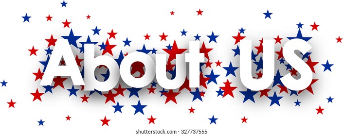 About us sign on star background. Vector paper illustration.