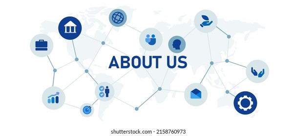 About us web header design icon interconnected symbol of company profile corporate organization business in modern clean blue and white