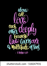 above all, love each other deeply. love frame.Hand Lettered quote. Bible Verse. Modern calligraphy