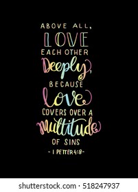 above all, love each other deeply. love frame.Hand Lettered quote. Bible Verse. Modern calligraphy