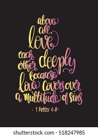 above all, love each other deeply. love frame.Hand Lettered quote. Bible Verse. Modern calligraphy