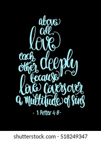 above all, love each other deeply. love frame.Hand Lettered quote. Bible Verse. Modern calligraphy