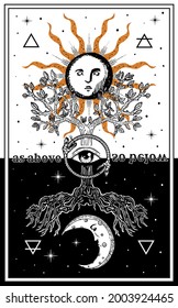 as above so below tarot card with sun and moon