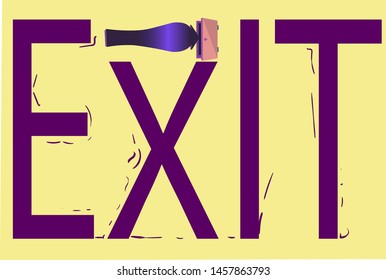 Above the big word "exit" is an open door and an arrow.