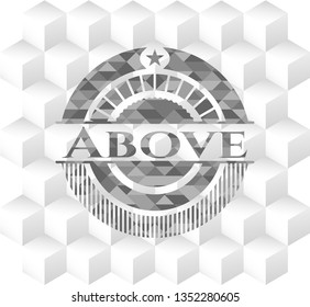 Above grey emblem with cube white background