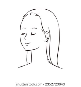 Above the neck of a woman seen obliquely from the front.