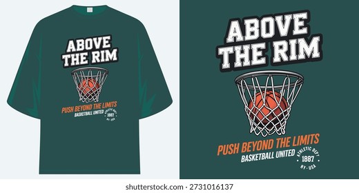 above the rim push beyond the limits basketball united athletic dept nyc t shirt design vector illustration artwork
