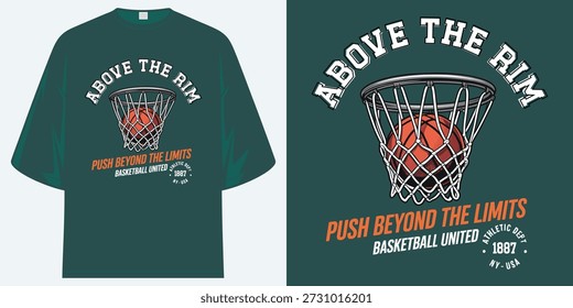 above the rim push beyond the limits basketball united athletic dept nyc t shirt design vector illustration artwork
