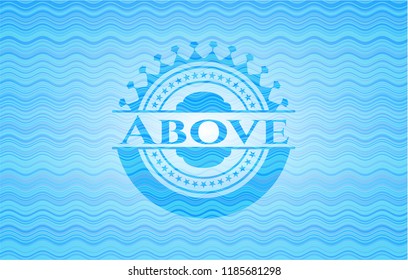 Above sky blue water wave emblem background.