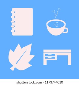above vector icons set. with desk, leaf, coffee cup heart and notebook in set