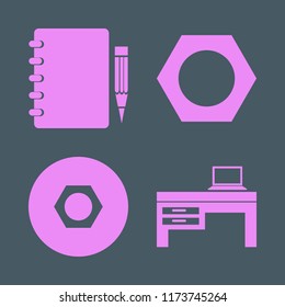 above vector icons set. with nut, laptop desk and notebook pencil in set