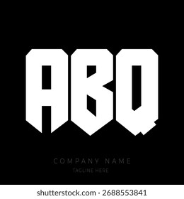 ABQ LOGO, Um design de logotipo de monograma arrojado e moderno com as letras em uma fonte de estilo de bloco geométrico.