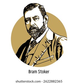 Abraham "Bram" Stoker foi um escritor, romancista, escritor de contos e crítico de teatro irlandês. Ilustração de vetor desenhada à mão