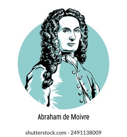 Abraham de Moivre was an English mathematician of French origin. Member of the Royal Society of London. Student and assistant of Isaac Newton. Hand-drawn vector illustration