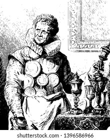 Abraham Grapheus standing in this picture vintage line drawing or engraving illustration.