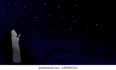 Abraham, And he brought him outside and said, Look toward heaven, and number the stars, if you are able to number them. Then he said to him, So shall your offspring be.Biblical vector illustration. 