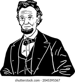 Abraham Lincoln 16th U.S. President Hand drawn portrait line art illustration