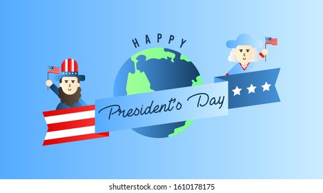 Abraham Lincoln and George Washington Cartoon in President's Day Illustration Vector