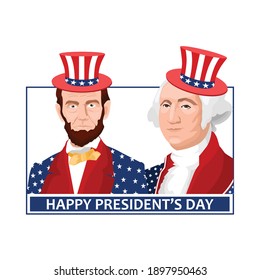 Abraham Lincoln and George Washington Presidents Day in USA, flag holidays framed inscription