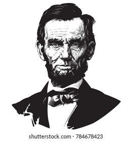 Авраам Линкольн. Ручной рисунок векторный портрет.