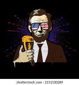 Abraham Lincoln, der ein Bier in der Hand hält