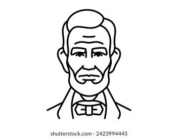 Abraham Lincoln, line icon. 16th president of the United States of America. Minimalist portrait. Linear illustration, editable stroke, thin line.
