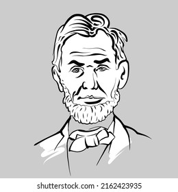 Dibujo vectorial moderno de Abraham Lincoln. Esbozo de esquema dibujado a mano. Dibujo para su uso en cualquier proyecto de marketing y para su reventa como impresión.
