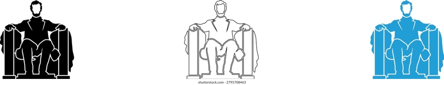 Abraham lincoln statue illustrations in black white and blue