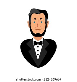 Abraham Lincoln. Stilvolles Porträt von US-Präsident Abraham Lincoln. Icon, Clipkunst für Website über die amerikanische Geschichte, berühmte Menschen. Vektorflache Illustration, Cartoon-Stil.