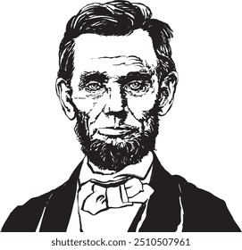 Abraham Lincoln Vector Illustration background, banner, and poster.Vector illustration with black color, white background.