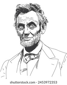 Abraham Lincoln Vector Illustration isolated white background. hand drawn line art illustration. 