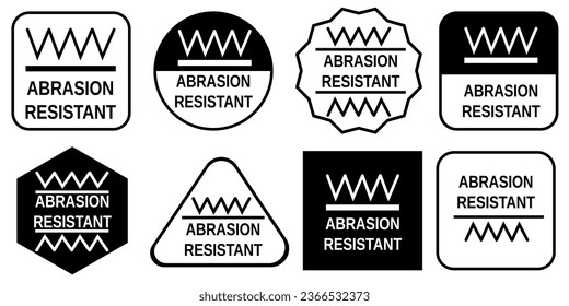 Abrasion resistant sticker or label or tag icon set. Minimalism style. BW color
