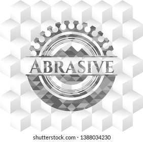 Abrasive grey emblem. Retro with geometric cube white background