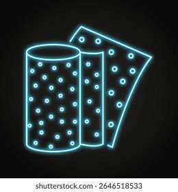 Abrasive sandpaper neon line icon. Rough polishing paper in roll and sheets. Vector illustration