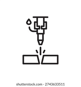 Abrasive waterjet icon symbolizing cold cutting tech, represents high-pressure nozzle hardware, industrial CNC machining systems, material erosion tools, metal fabrication, and mechanical engineering.