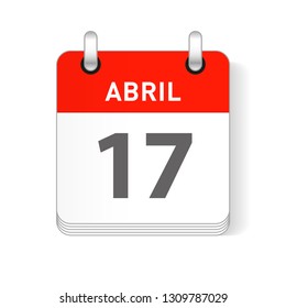 Abril 17, April 17 date visible on a page a day organizer calendar in spanish Language