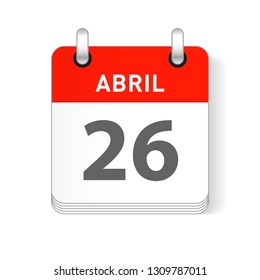 Abril 26, April 26 date visible on a page a day organizer calendar in spanish Language