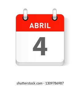 Abril 4, April 4 date visible on a page a day organizer calendar in spanish Language