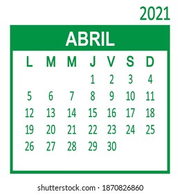 Abril April. Fourth page of set. Calendar 2020, template. Week starts on Lunes Monday. Vector illustration 