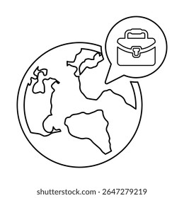 Ícone de trabalho no exterior, gráficos de vetor de linha