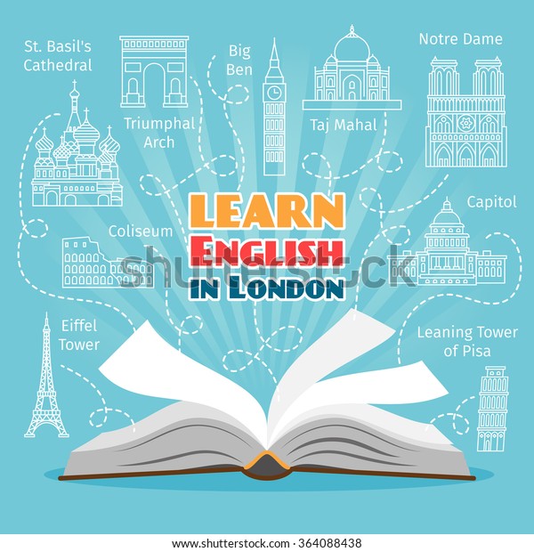 Abroad Language School. Studying foreign
languages concept. Vector
illustration