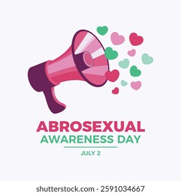 Abrosexual Awareness Day poster vector illustration. Loud speaker and hearts shape icon vector. LGBT abrosexual megaphone love symbol. Template for background, banner, card. 2 July. Important day