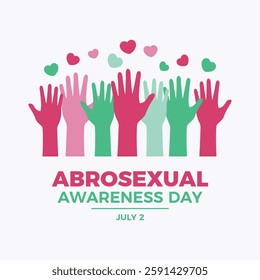 Abrosexual Awareness Day poster vector illustration. Abrosexual raised hands up pride flag icon. LGBTQIA abrosexual hands up silhouette vector. Template for background, banner, card. 2 July