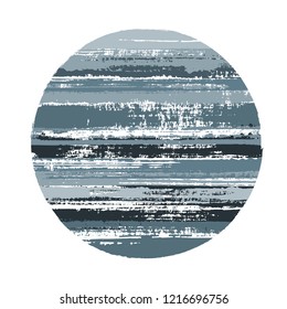 Abrupt circle vector geometric shape with stripes texture of paint horizontal lines. Disk banner with old paint texture. Badge round shape circle logo element with grunge stripes background.