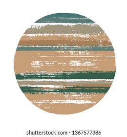 Abrupt circle vector geometric shape with stripes texture of paint horizontal lines. Old paint texture disc. Label round shape logotype circle with grunge stripes background.