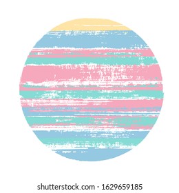 Abrupt circle vector geometric shape with stripes texture of ink horizontal lines. Old paint texture disc. Stamp round shape logotype circle with grunge stripes background.