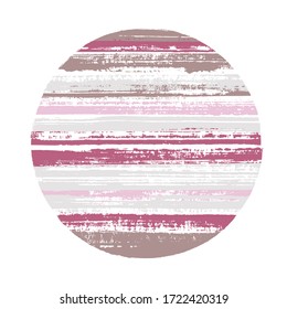 Abrupt circle vector geometric shape with striped texture of ink horizontal lines. Planet concept with old paint texture. Label round shape circle logo element with grunge background of stripes.