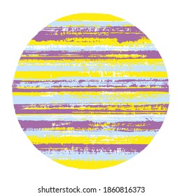 Abrupt circle vector geometric shape with striped texture of ink horizontal lines. Old paint texture disc. Emblem round shape circle logo element with grunge background of stripes.